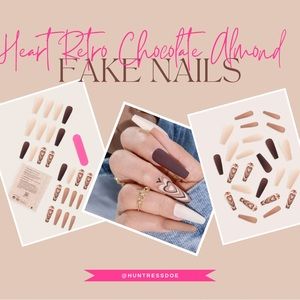 Heart Retro Chocolate Almond Fake Nails - 24pcs